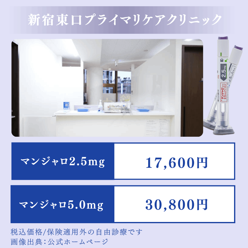新宿東口プライマリケアクリニックはマンジャロ2本セットのトライアルあり